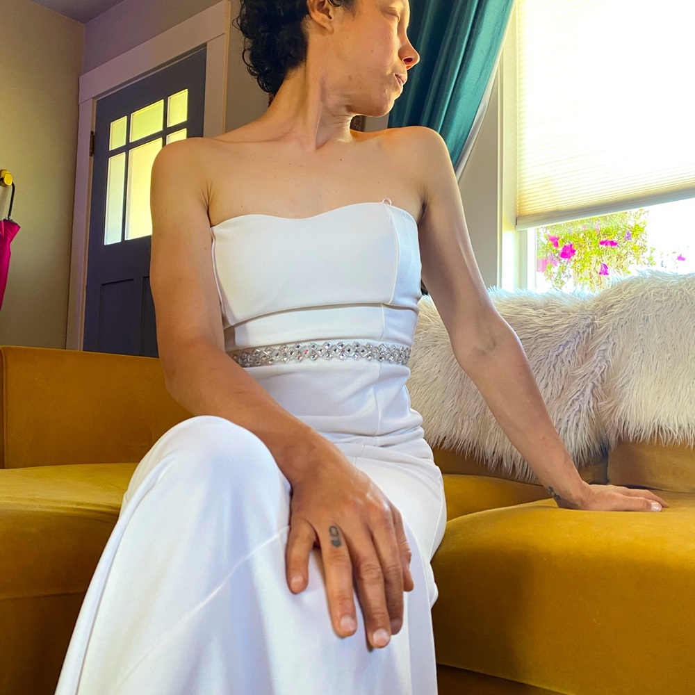 Symphony Strapless White Dress with Embellished Waist
